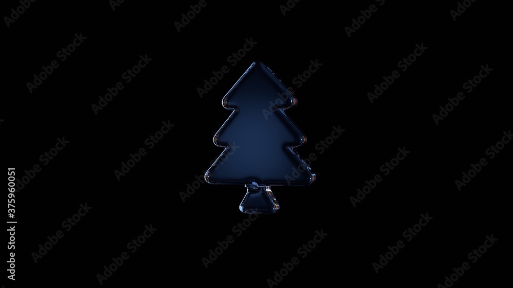 Poster 3d rendering glass symbol of tree isolated on black with reflection