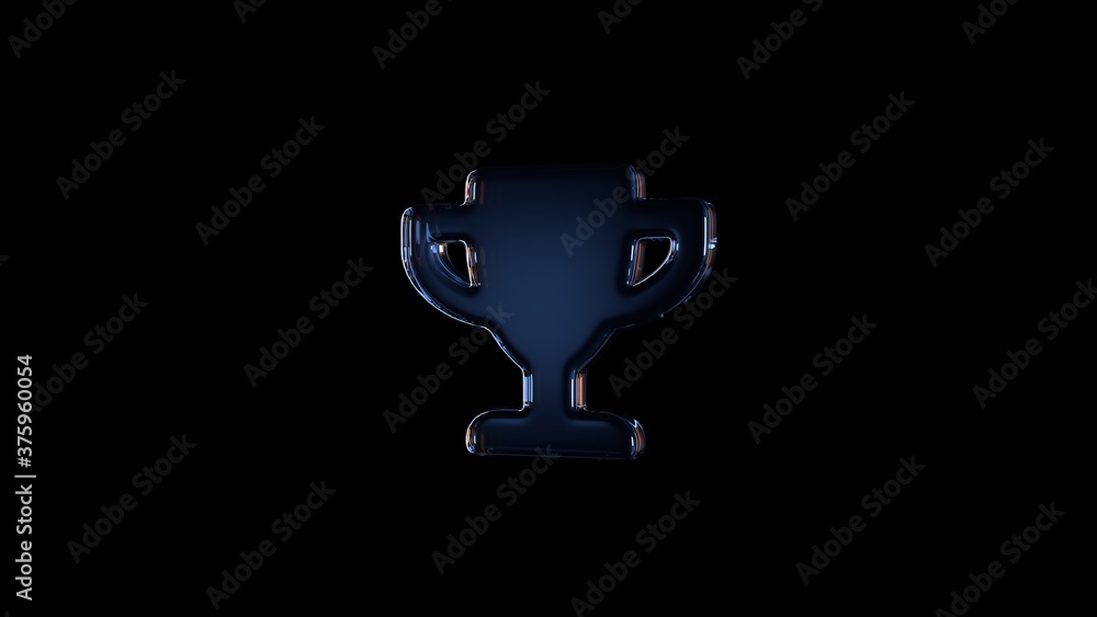 Poster 3d rendering glass symbol of trophy isolated on black with reflection