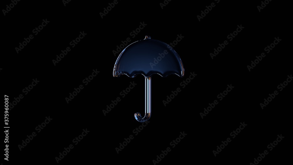 Poster 3d rendering glass symbol of umbrella09 isolated on black with reflection