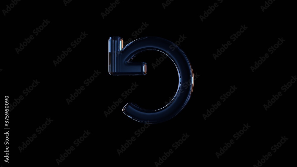 Poster 3d rendering glass symbol of undo isolated on black with reflection