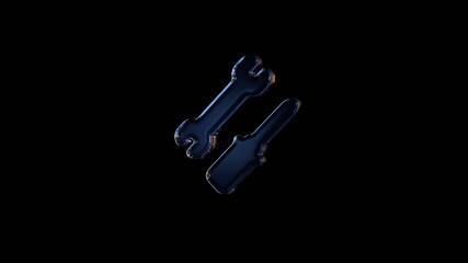 3d rendering glass symbol of tools isolated on black with reflection