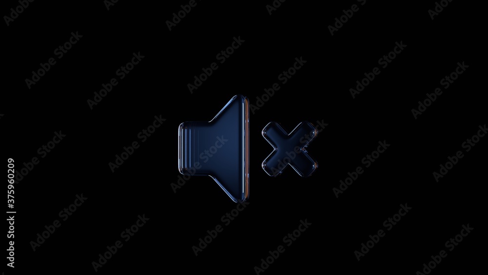 Poster 3d rendering glass symbol of volume mute isolated on black with reflection