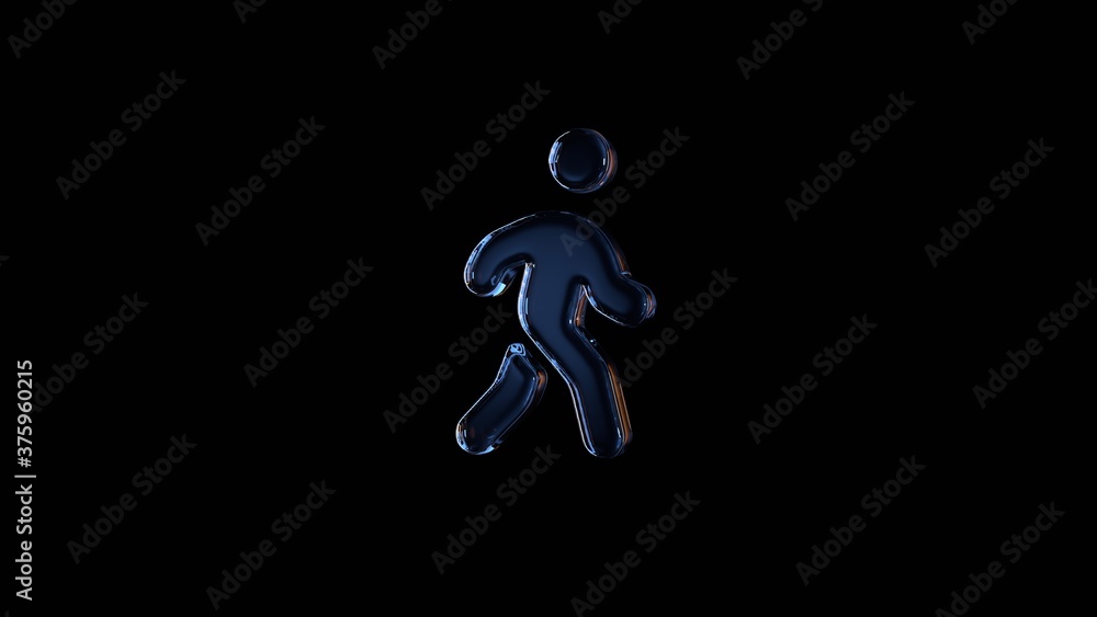 Poster 3d rendering glass symbol of walking isolated on black with reflection