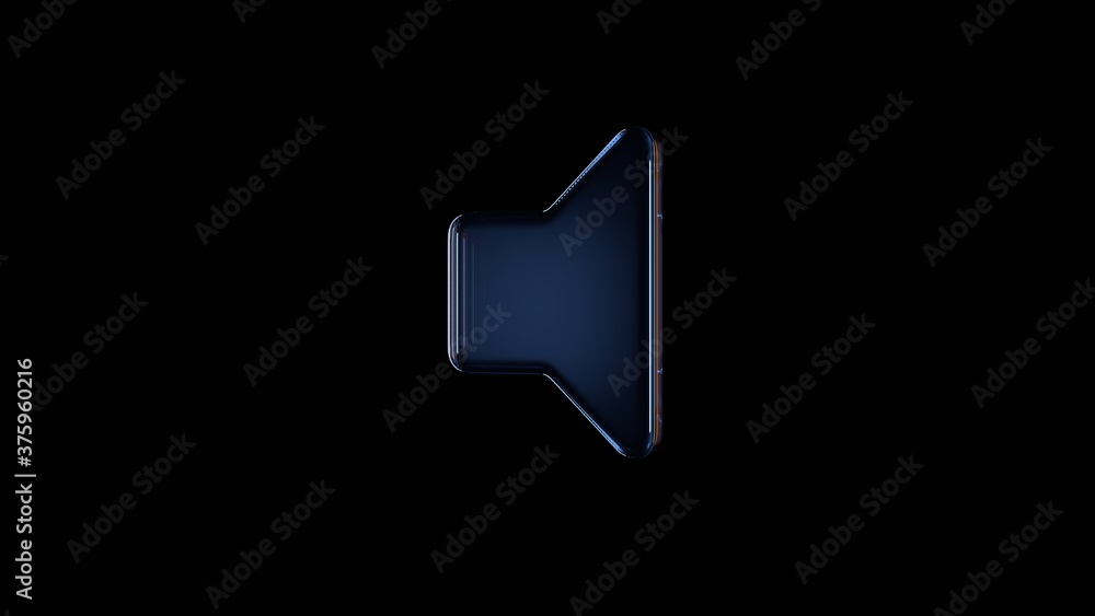 Poster 3d rendering glass symbol of volume off isolated on black with reflection