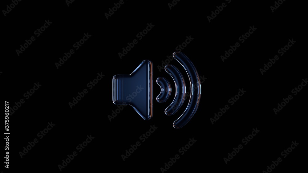 Poster 3d rendering glass symbol of volume up isolated on black with reflection