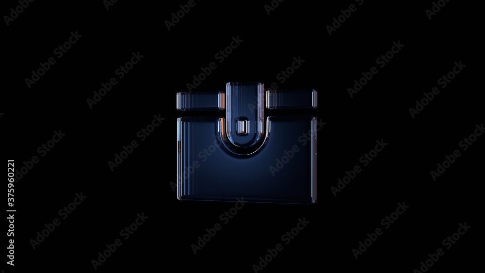Poster 3d rendering glass symbol of wallet isolated on black with reflection