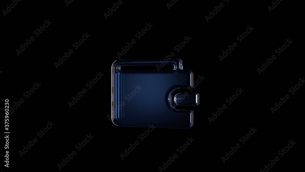 Poster 3d rendering glass symbol of wallet isolated on black with reflection