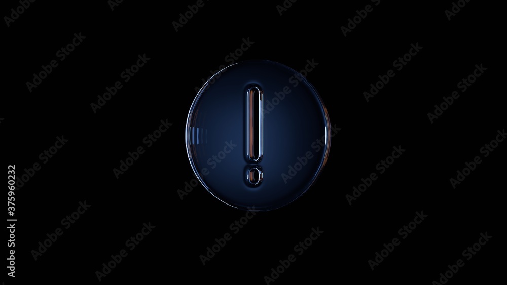Poster 3d rendering glass symbol of warning isolated on black with reflection