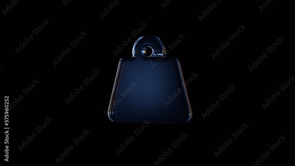 Poster 3d rendering glass symbol of weight hanging isolated on black with reflection