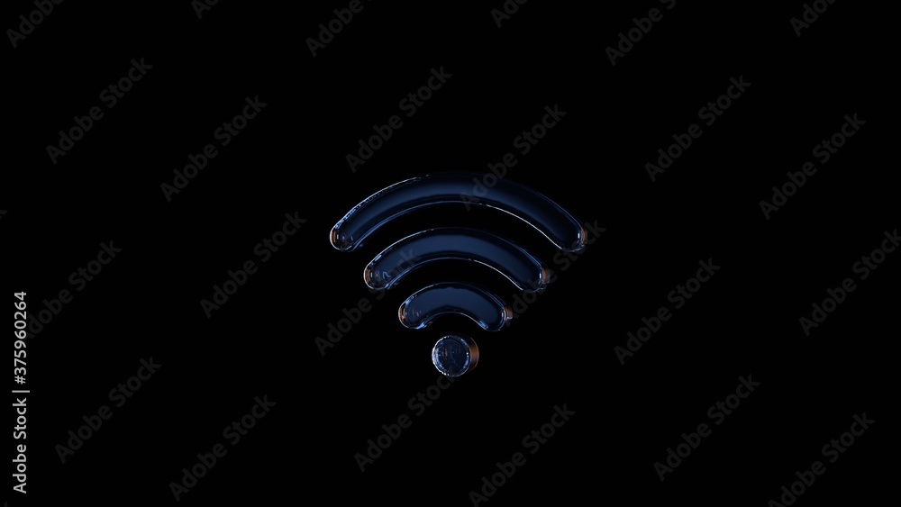 Poster 3d rendering glass symbol of wi-fi 1 isolated on black with reflection