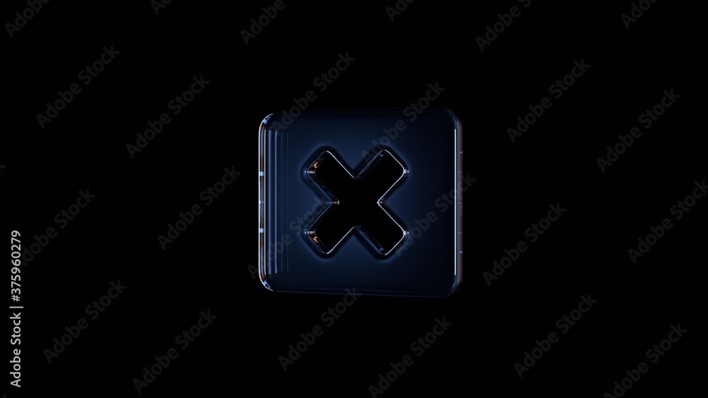 Poster 3d rendering glass symbol of window close isolated on black with reflection