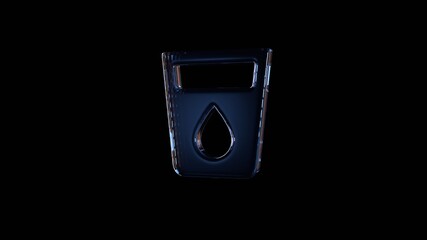 3d rendering glass symbol of water isolated on black with reflection