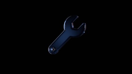 3d rendering glass symbol of wrench isolated on black with reflection