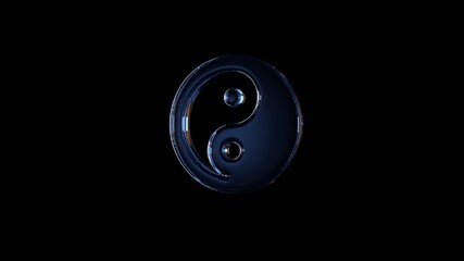 3d rendering glass symbol of yin yang isolated on black with reflection
