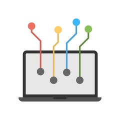 Abstract information technology concept icon. Laptop monitor with colorful circuits symbol.