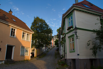 Fototapeta na wymiar Bergen, Norway. Beautiful, old Norwegian wooden houses