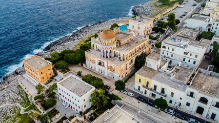 Obraz na płótnie Canvas Aerial view of the Villa Sticchi in Santa Cesarea Terme on the Salento Peninsula in Apulia - Moorish palace in the south of Italy on the coast of the Adriatic Sea