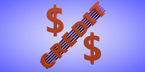 Obraz premium A stylized percentage sign with the inscription credit and the dollar symbol. 3D-visualization