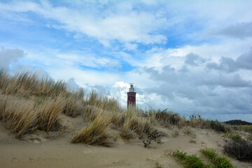 Landscape with Westhoofd lighthouse in Ouddorp with beach grass