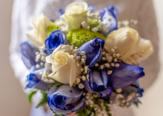 blue and white bridal bouquet