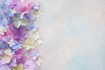 Decorative background with colored hydrangea flowers, space for text - 375962433