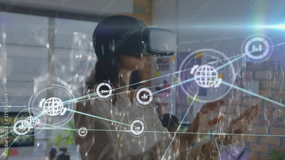 Aufkleber Graph and chart over virtual reality interface.