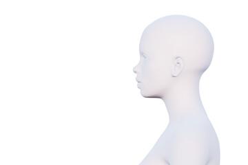minimal female head in profile isolated on white, 3d render
