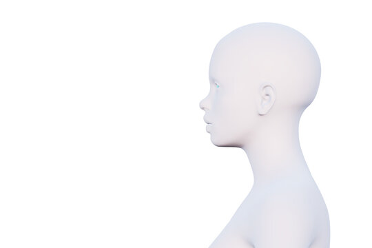minimal female head in profile isolated on white, 3d render