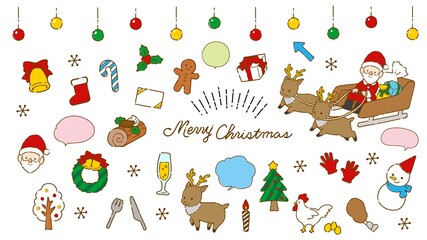手書き　かわいいクリスマス素材のイラストセット