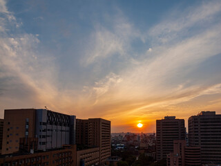 Fototapeta na wymiar Sunset high angle view of the Taipei cityscape