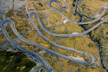 Aerial view of Transfagarasan road in romanian mountains