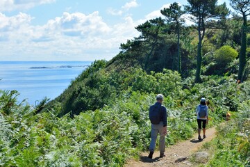 Retired hikers on the path in brittany France