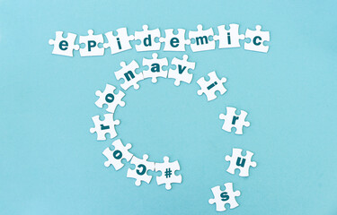 Top view of puzzle pieces epidemic coronavirus