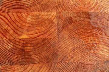 Naklejka premium Wet wooden background made of glued beams. Raw, unpolished. Texture.