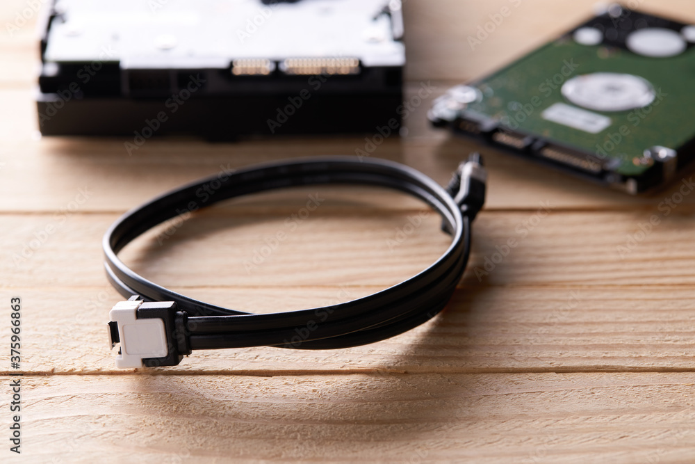 Poster data storage hardware for desktop and laptop computers. backup data technology concept. stack of har