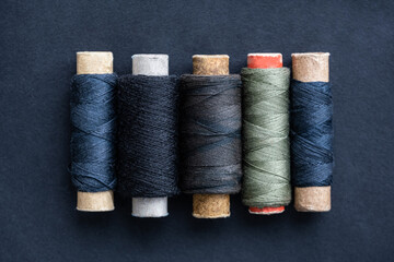 Close up view of spools set with retro threads