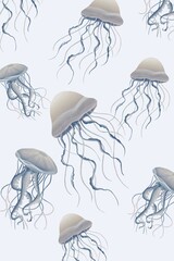 Pattern jellyfishes on the light background.