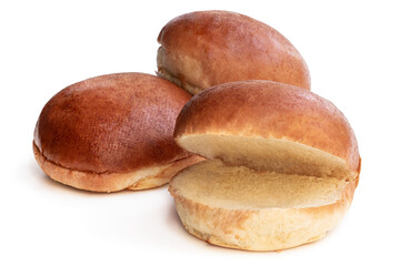 Plain burger bun isolated on white