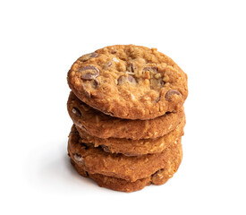 Homemade soft cookies with chocolate drops and coconut isolated on white