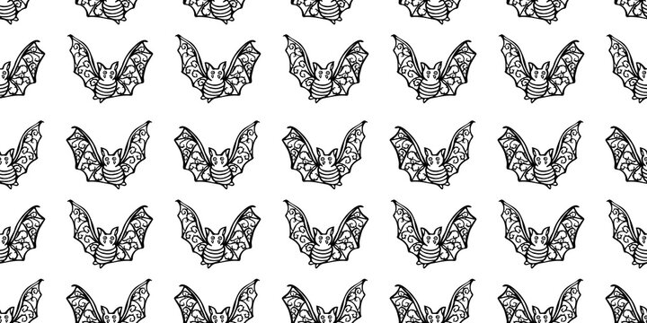 Vector doodle geometric halloween bat seamless pattern. Hand drawn grunge design. Food, packaging, surface design . Modern brush design. Perfect for your creepy party.