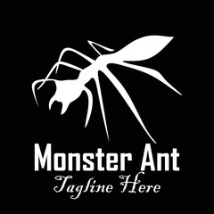 Illustration of giant ant in black and white style