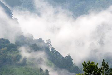 Cloudy mountains in Guatemala Central America, panoramic view in the morning, source of oxygen and natural resources.