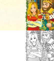 cartoon sketch scene with princess in castle illustration