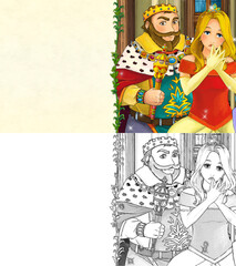 Obraz na płótnie Canvas cartoon sketch scene with princess in castle illustration