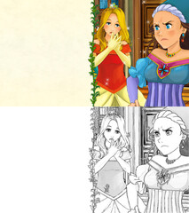 Obraz na płótnie Canvas cartoon sketch scene with princess in castle illustration