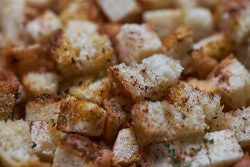 Close-up view the spices croutons