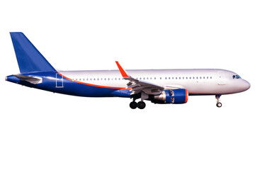 A big blue and silver jet on white background, isolated.