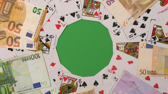 Gambling concept, playing cards and money