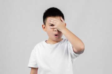 Asian boys studio portrait on gray background