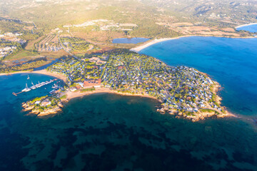 Aerial shot in Sardinia with wonderful beaches and stunning landscapes